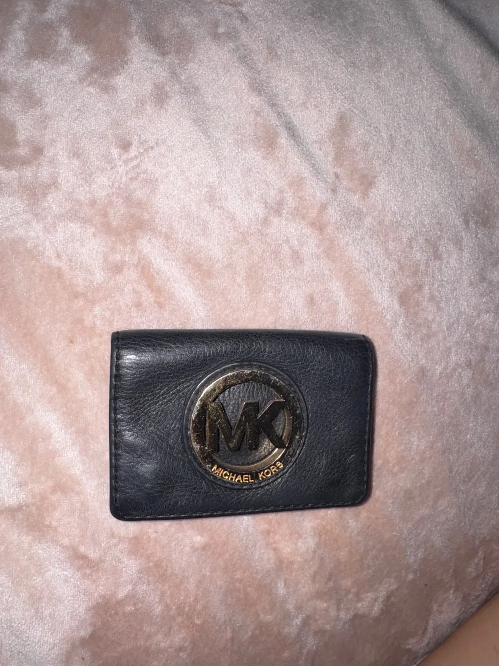 Michael Kors Black Leather Card Holder with Gold MK Emblem